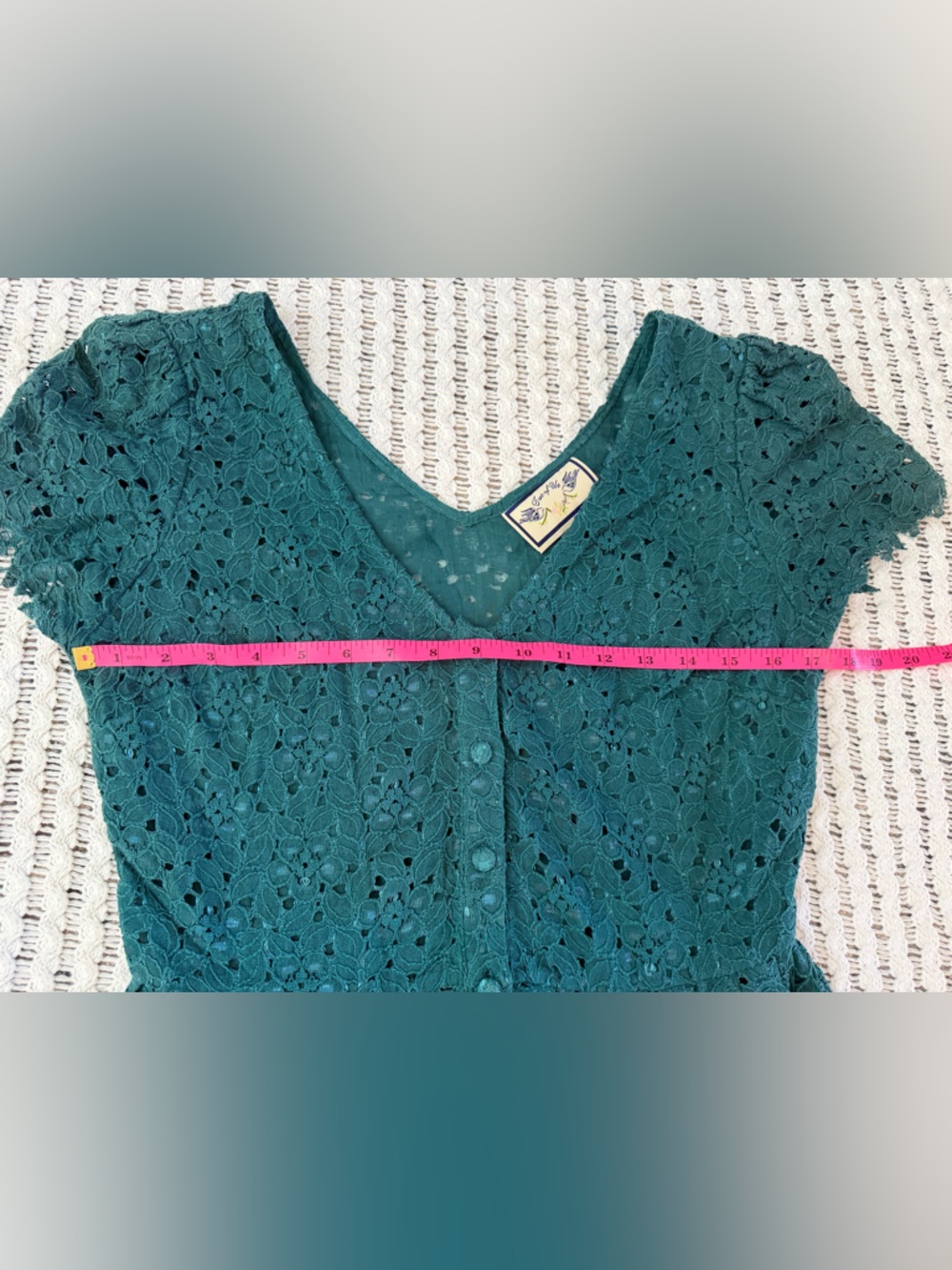Anthropologie Two of Us Soft Lace Button Front Green Teal Blouse Women’s Size 4 - Picture 9 of 11